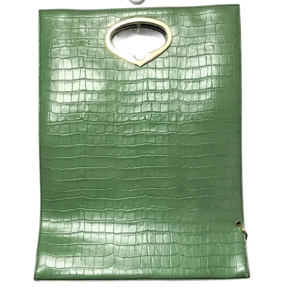 CHARRIOL Green Croc Embossed Tote Bag